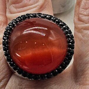 Designer silver  ring tiger eye crystals
